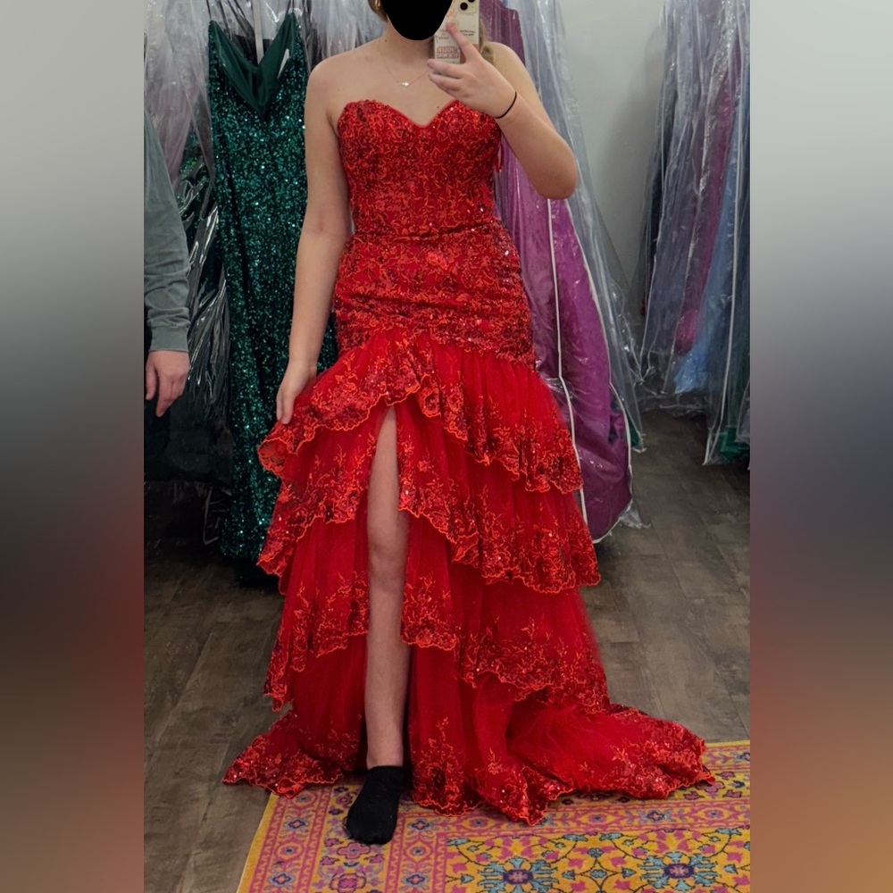 bright red sparkly mermaid prom dress